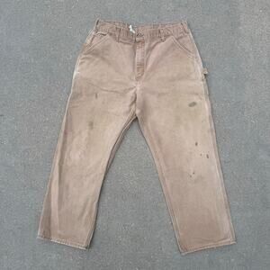 Y2K Carhartt B11 BRN Dungaree Fit 38x30 Brown Canvas Duck Work Pants Made in USA